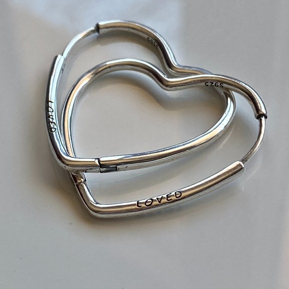 Sterling Silver 27 mm "Loved" Heart Hoop Earrings - Picture 2 of 12
